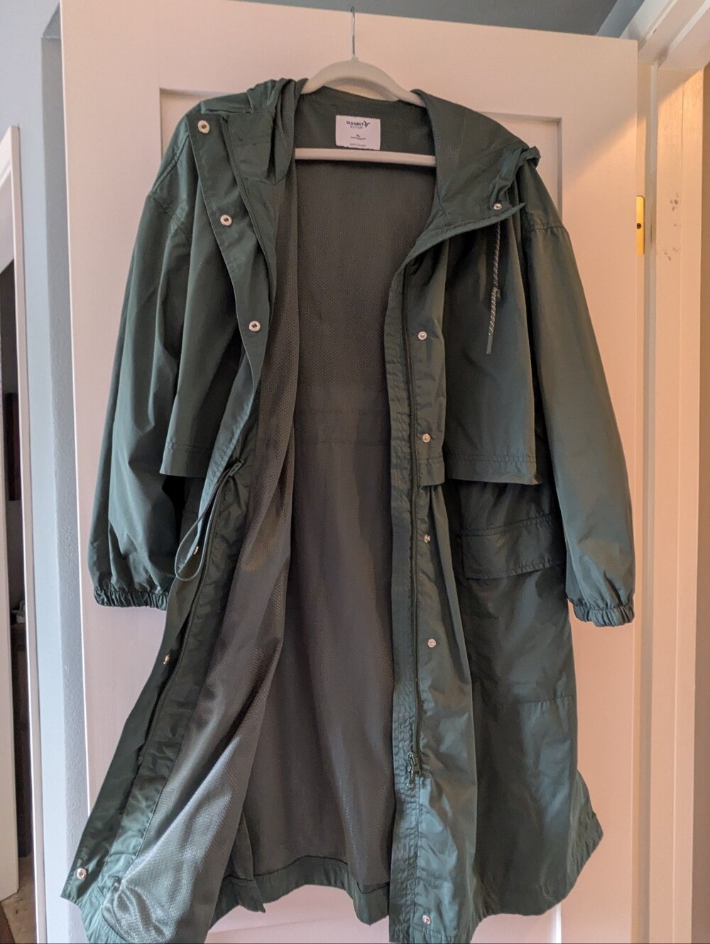 Old Navy Olive Green Hooded Trench Coat - Picture 2 of 3